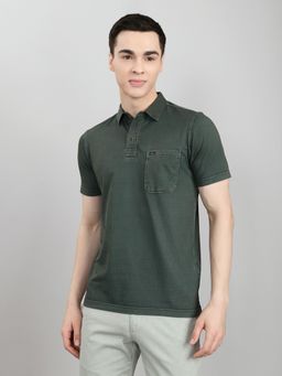 Monte Carlo - Green Regular Fit Solid Half Sleeve Collar Polo T-Shirt