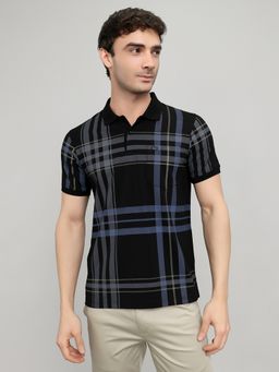 Monte Carlo - Regular Fit Half Sleeve Neck Black Stripes Polo T-Shirt