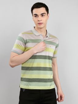 Monte Carlo - Multicolour Regular Fit Half Sleeve Striped Collar Polo T-Shirt