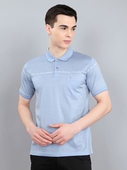 Monte Carlo - Regular Fit Printed Half Sleeve Blue Polo T-Shirt