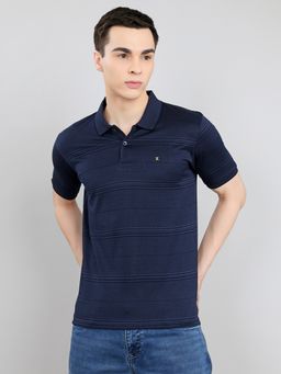 Monte Carlo - Navy Blue Regular Fit Printed Half Sleeve Collar Polo T-Shirt