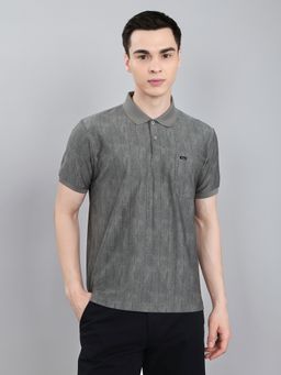 Monte Carlo - Regular Fit Half Sleeve Stripes Grey Polo T-Shirt