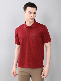 Monte Carlo - Regular Fit Half Sleeve Striped Neck Red Polo T-Shirt