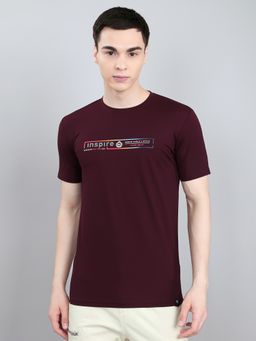 Monte Carlo - Smart Fit Printed Half Sleeve Round Neck Wine T-Shirt