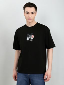 Monte Carlo - Black Oversized Solid Half Sleeve Round Neck T-Shirt