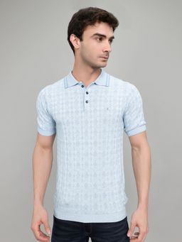 Monte Carlo - Regular Fit Half Sleeve Jacquard Neck Blue Polo T-Shirt