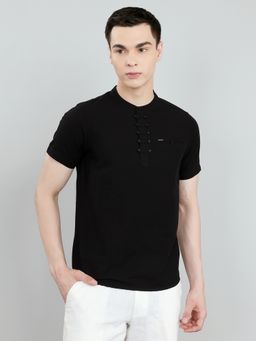 Monte Carlo - Black Regular Fit Half Sleeve Solid T-Shirt