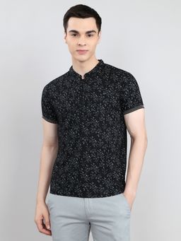 Monte Carlo - Regular Fit Half Sleeve Printed Black T-Shirt