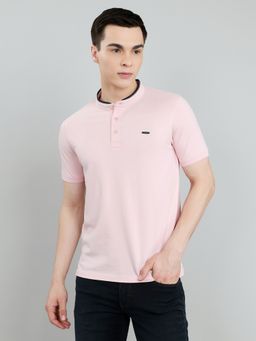 Monte Carlo - Smart Fit Half Sleeve Solid Henley Pink T-Shirt