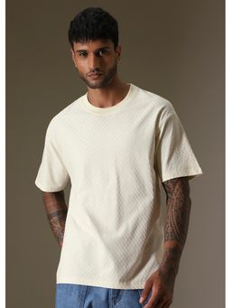 Banana Club - Textured Off White Plain Oversized T-Shirt