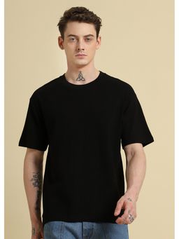 Banana Club - Black Basic Textured Oversized T-Shirt