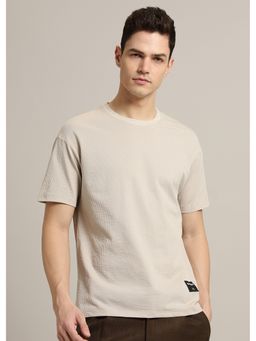 Banana Club - Beige Plain Ribbed Stripe Regular Fit T-Shirt