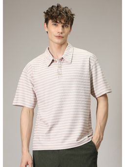 Banana Club - Striped Beige Oversized Polo T-Shirt