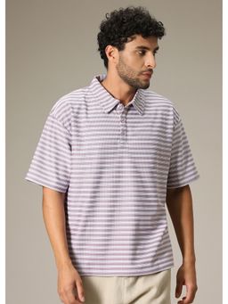Banana Club - Striped Lavender Oversized Polo T-Shirt