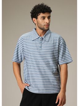 Banana Club - Striped Blue Oversized Polo T-Shirt