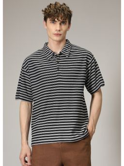 Banana Club - Striped Black Oversized Polo T-Shirt