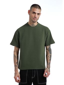 Banana Club - Oversized Olive Green Plain Textured T-Shirt