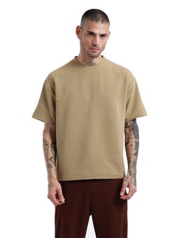 Banana Club - Oversized Beige Plain Textured T-Shirt