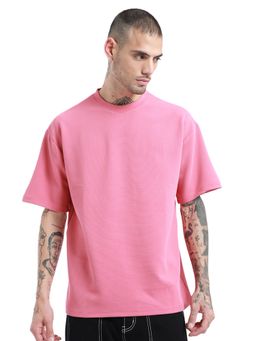 Banana Club - Oversized Pink Plain Textured T-Shirt