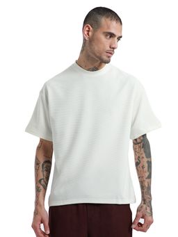 Banana Club - Oversized White Plain Textured T-Shirt