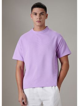 Banana Club - Oversized Lavender Plain Textured T-Shirt