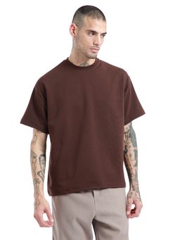 Banana Club - Oversized Tan Brown Plain Textured T-Shirt