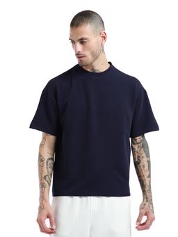 Banana Club - Oversized Navy Blue Plain Textured T-Shirt