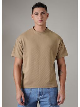 Banana Club - Oversized Brown Plain Textured T-Shirt