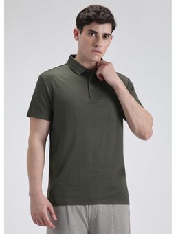 Banana Club - Patterned Olive Green Plain Stitch Less Polo T-Shirt