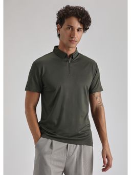 Banana Club - Olive Plain Zipper Stitch Less Polo T-Shirt