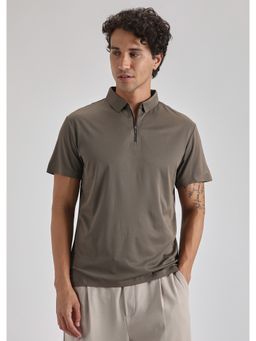 Banana Club - Brown Plain Zipper Stitch Less Polo T-Shirt