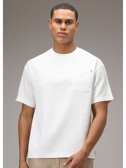 Banana Club - White Plain Textured Oversized T-Shirt