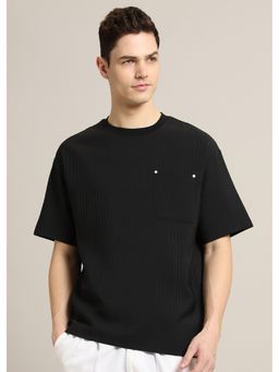 Banana Club - Black Plain Textured Oversized T-Shirt