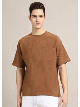 Banana Club - Brown Plain Textured Oversized T-Shirt