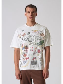 Banana Club - Passion White Printed Oversized T-Shirt