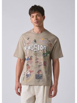 Banana Club - Passion Beige Printed Oversized T-Shirt