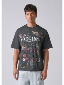 Banana Club - Passion Grey Printed Oversized T-Shirt