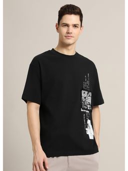 Banana Club - Black Applique Printed Oversized T-Shirt