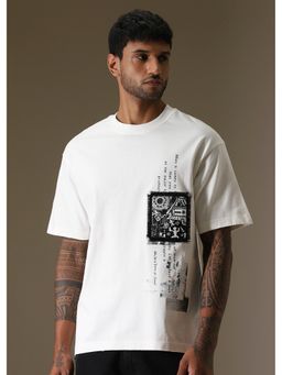 Banana Club - White Applique Printed Oversized T-Shirt