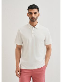 Banana Club - Textured White Plain Stitch Less Polo T-Shirt