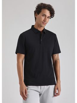 Banana Club - Textured Black Plain Stitch Less Polo T-Shirt