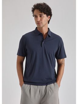 Banana Club - Textured Navy Blue Plain Stitch Less Polo T-Shirt