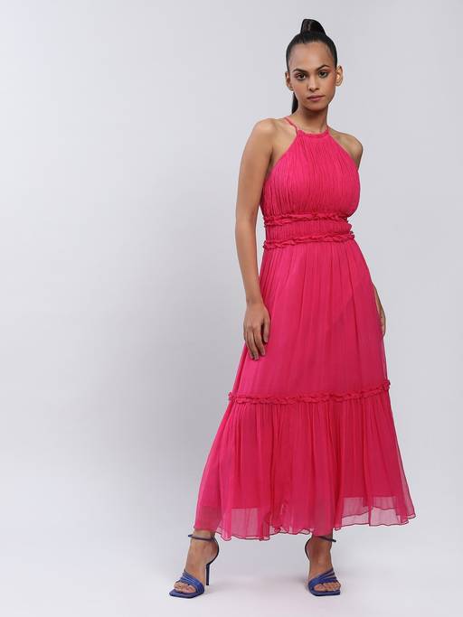 Buy Label Ritu Kumar Halter Neck Solid Long Dress Online