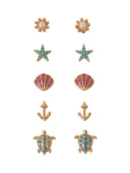 Accessorize London - Women Multi Nautical Stud Earrings (Pack of 5)