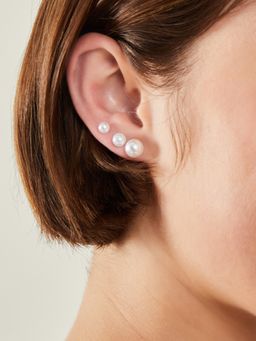 Accessorize London - Women White Faux Pearl Stud Earrings (Pack of 8)