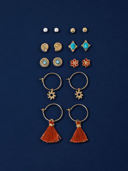 Accessorize London - Women Multi Flower Hoop and Stud Earrings (Pack of 8)