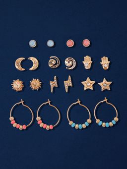 Accessorize London - Women Multi Celestial Stud and Hoop Earrings (Pack of 10)