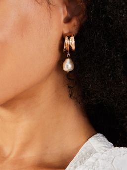 Accessorize London - Women Chunky Hoop Pearl Gold Drop Earrings