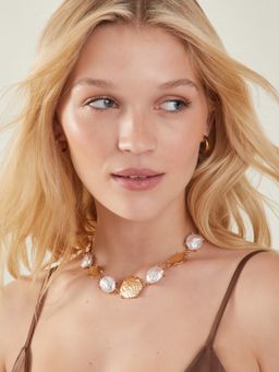 Accessorize London - Women Gold Pearl Molten Disc Necklace