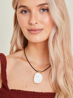 Accessorize London - Women Black Mother of Pearl Pendant Cord Necklace